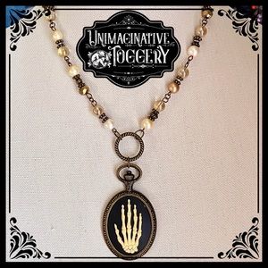 Skeleton bones  hand cameo watch beaded necklace